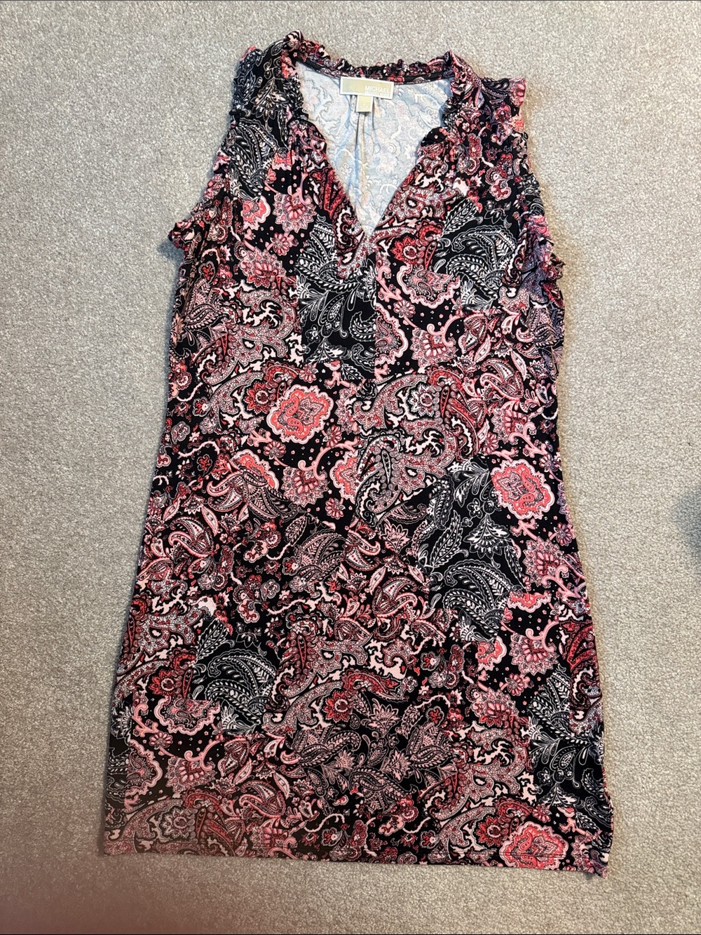 Michael Kors Black and Pink Paisley Sleeveless Tunic Dress